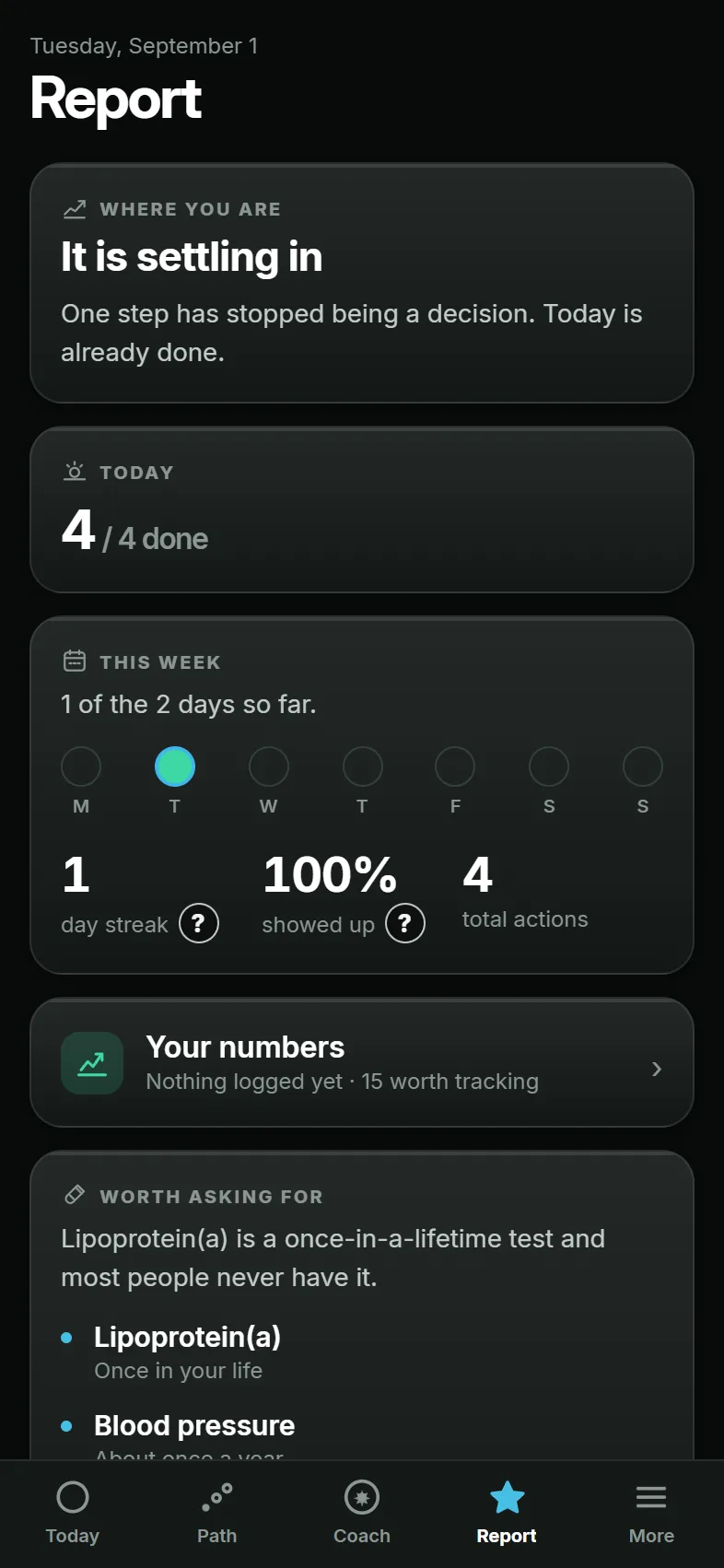 The Report screen in Just Progress