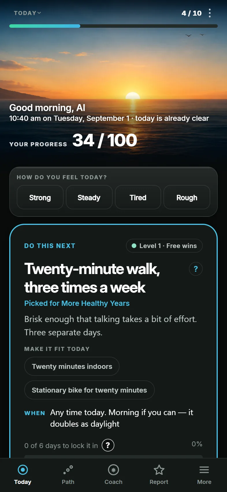The Today screen in Just Progress