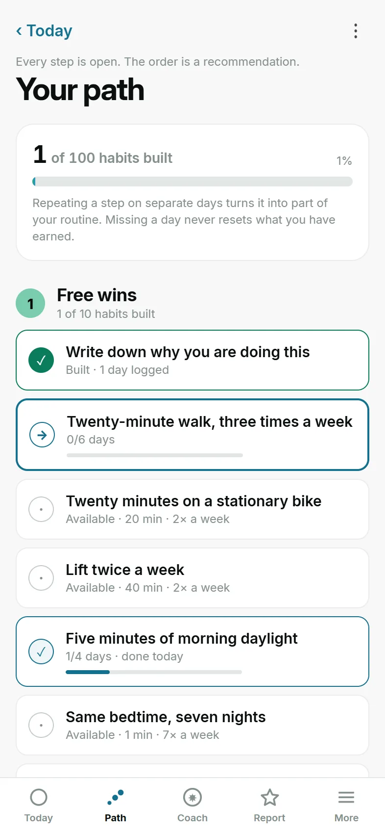 The current Just Progress path, showing one series at a time
