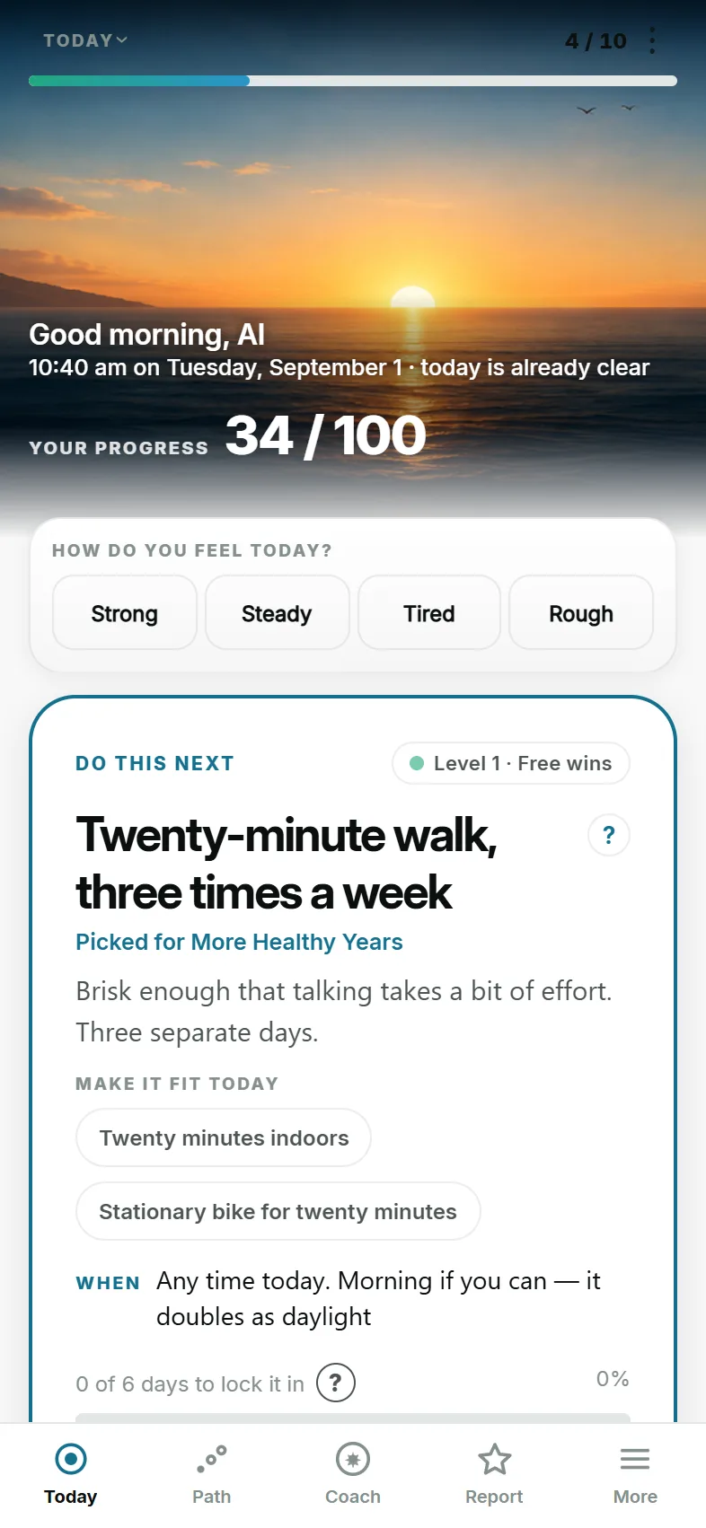 The current Today screen in Just Progress